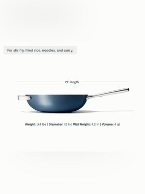 Caraway Stir Fry Pan 12” Wok-Inspired Non-Stick Ceramic Pan - Navy